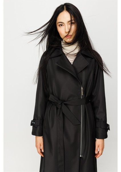 Alle İçi Kapitone Dolgulu Yandan Fermuar Kapamalı Spor Manto Kaban-Siyah indirimleri