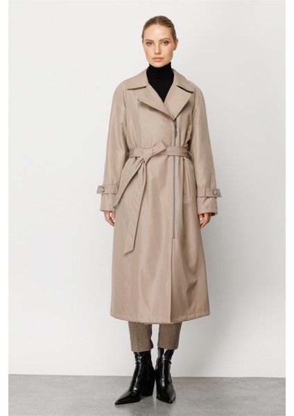 Alle İçi Kapitone Dolgulu Yandan Fermuar Kapamalı Spor Manto Kaban-Taş