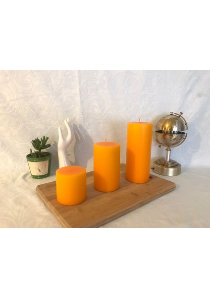 Kaya Mum 3’Lü Portakal Blok Mum/Candle Set ( Çap 7  cm , Boy 7-12-17  cm )