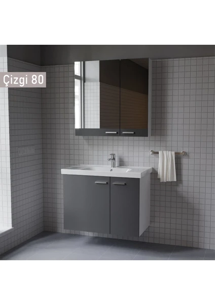 Çizgi 80 cm Antrasit Banyo Dolabı