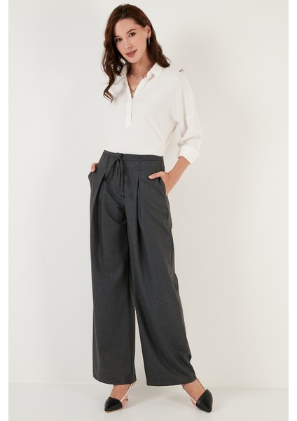 Regular Fit Yüksek Bel Bol Paça Pileli Palazzo Pantolon Bayan Pantolon 611PL00198 fırsatları