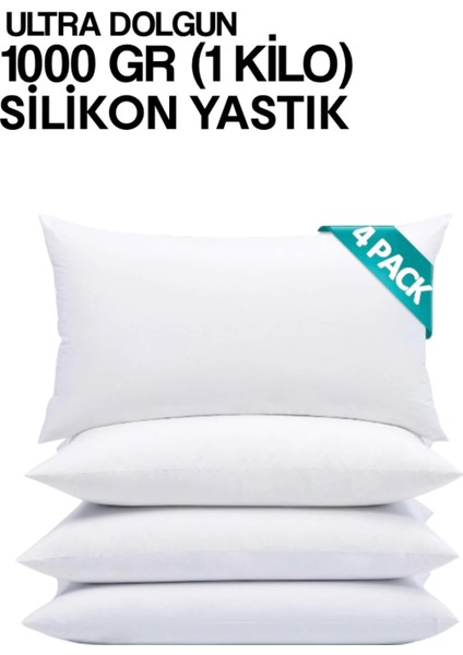 4 Adet Ultra Dolgun 1000 gr Uyku Yastığı %100 Hcs Silikon Yıkanabilir En Dolgun Kiloluk Yastık