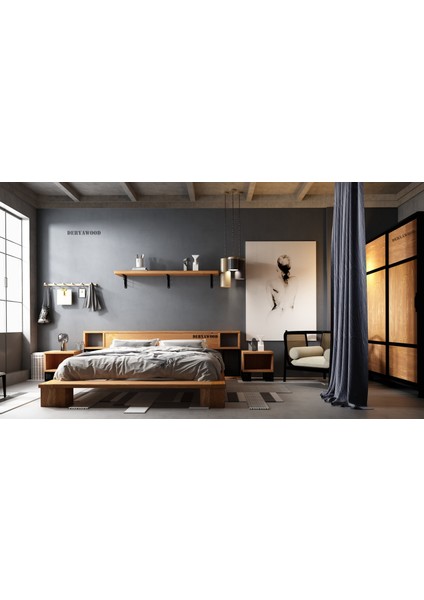 Mar Masif Ahşap Tek Kişilik Karyola 150X200 - Açık Ceviz Renk