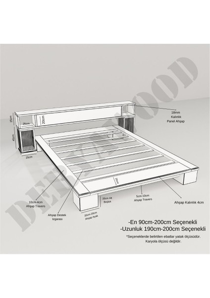 Mar Masif Ahşap Tek Kişilik Karyola 150X200 - Açık Ceviz Renk