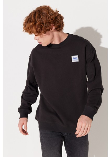 Relaxed Fit Geniş Kesim Pamuk Bisiklet Yaka Şardonlu Antrasit Sweatshirt