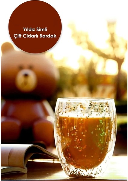 Yıldız Simli Çift Cidarlı Cam Bardak Kahve Sunum Kokteyl Bardağı Isıya Dayanıklı fiyatları