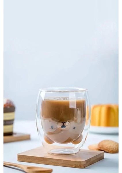 2li Çift Cidarlı Ayıcık Figürlü Bardak Kahve Meşrubat Sunum Servis Cam fiyatları