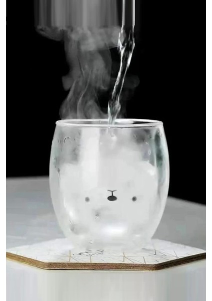 2li Çift Cidarlı Ayıcık Figürlü Bardak Kahve Meşrubat Sunum Servis Cam modelleri