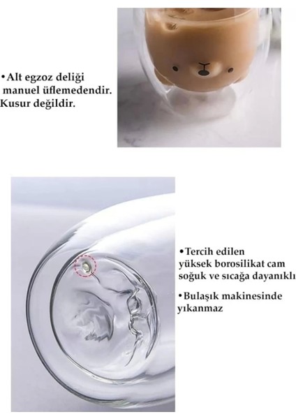 2li Çift Cidarlı Ayıcık Figürlü Bardak Kahve Meşrubat Sunum Servis Cam fırsatları