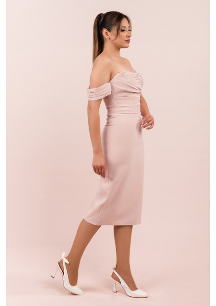 Krep Işlemeli Midi Elbise (CRM-58216) fiyatları