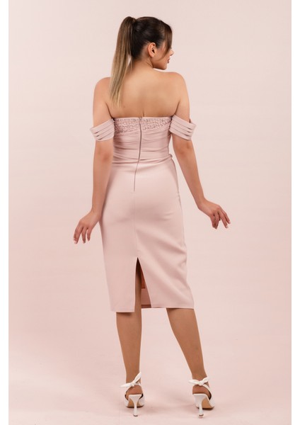 Krep Işlemeli Midi Elbise (CRM-58216) modelleri