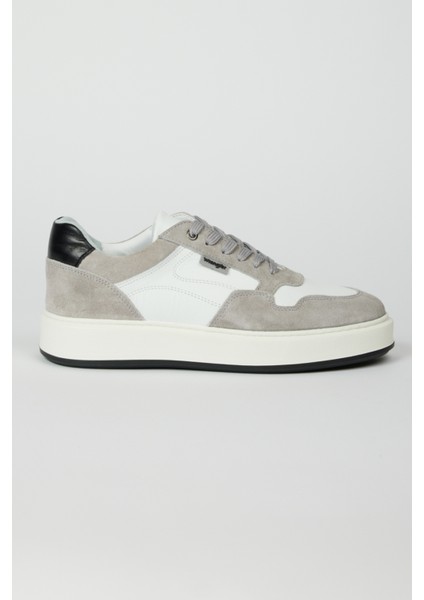 %100 Deri Beyaz-Gri Süet Sneaker Ayakkabı