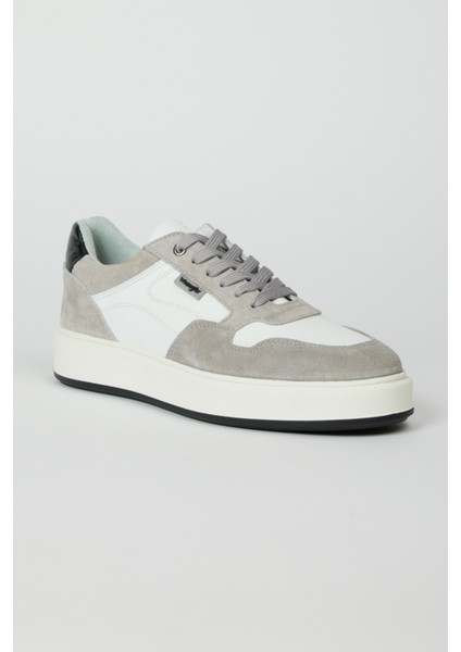 %100 Deri Beyaz-Gri Süet Sneaker Ayakkabı