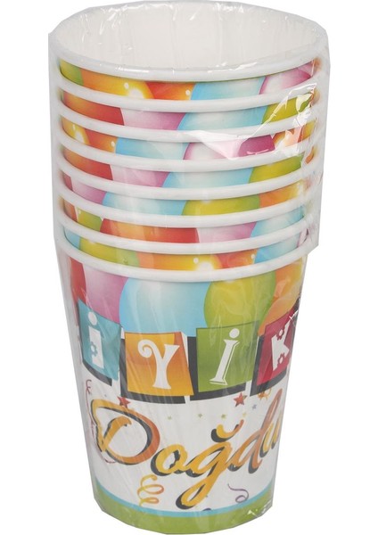 Doğum Günü Karton Bardak Renkli 8 Adet