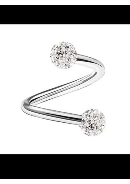 Arescollection Cerrahi Çelik Iki Ucu Zirkon Taşlı Kıvrımlı Spiral Piercing