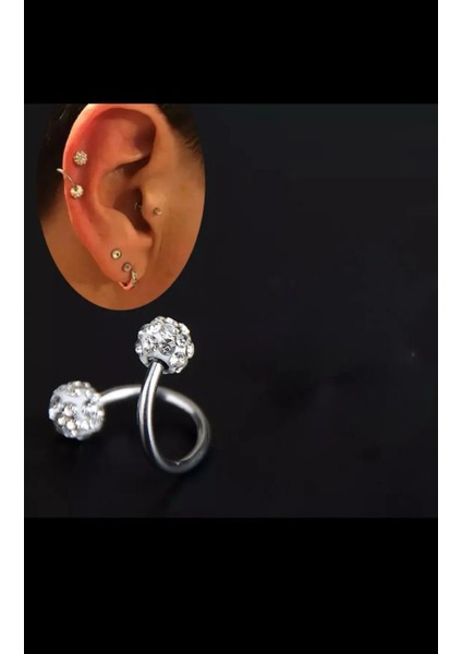 Arescollection Cerrahi Çelik Iki Ucu Zirkon Taşlı Kıvrımlı Spiral Piercing fiyatları