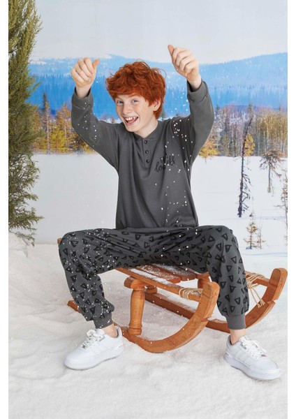Erkek Garson Bora Interlok Antrasit Pijama Takımı 2479