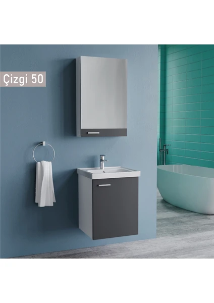 Çizgi 50 cm Antrasit Banyo Dolabı