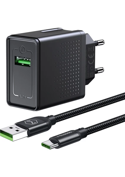 CH-5800 22.5W 1xUsb Vooc Qc Şarj Adaptörü+Type-C Kablolu 5a 1.2M-Siyah