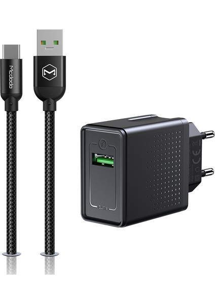 CH-5800 22.5W 1xUsb Vooc Qc Şarj Adaptörü+Type-C Kablolu 5a 1.2M-Siyah