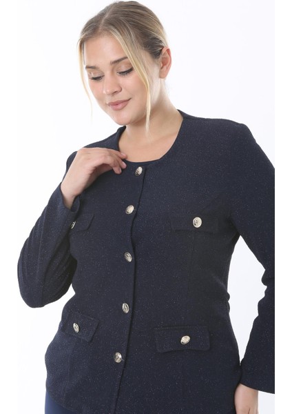 Büyük Beden 3836 Lacivert Tek Ceket modelleri