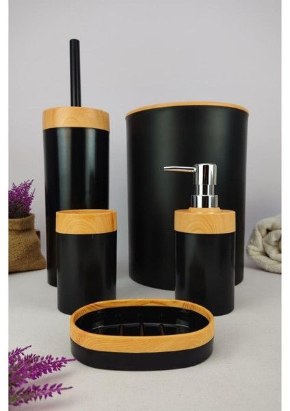 Mailine 5 Parça Ahşap Görünümlü Banyo Seti Siyah – CKR3194