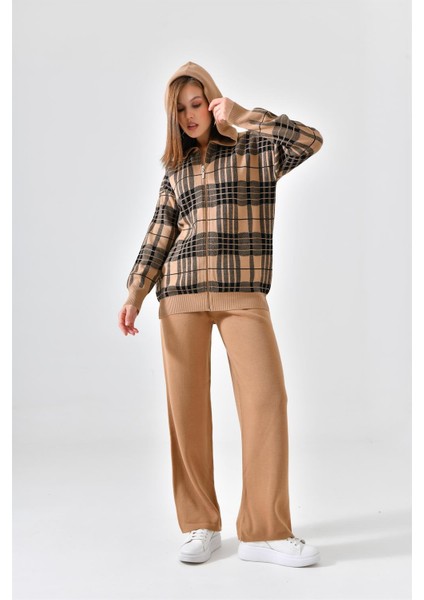 Kadın Fermuar Kapşon Detay İkili Takım Bisküvi 21-6038 modelleri