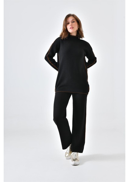 Kadın Çizgili İkili Takım Siyah 20563