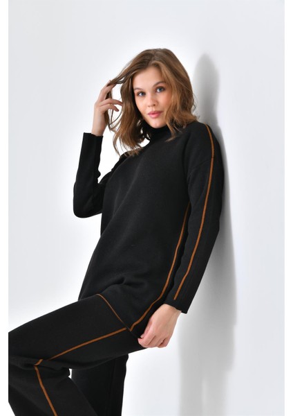 Kadın Çizgili İkili Takım Siyah 20563 fırsatları