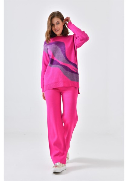 Kadın Sim Detaylı Pantolonlu Takım Fuşya 20508