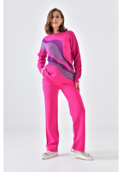 Kadın Sim Detaylı Pantolonlu Takım Fuşya 20508 fiyatları