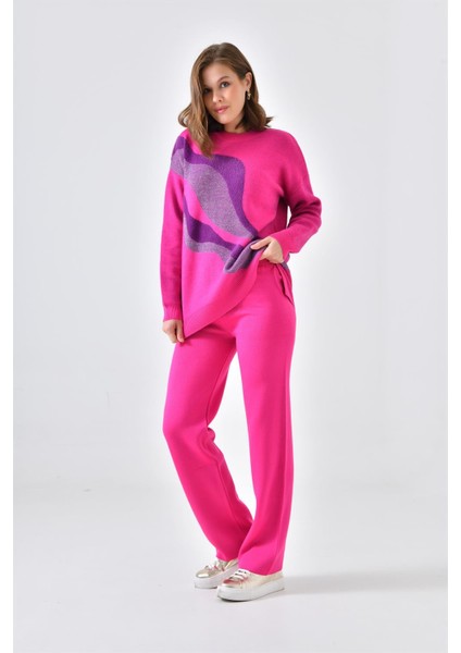 Kadın Sim Detaylı Pantolonlu Takım Fuşya 20508 modelleri