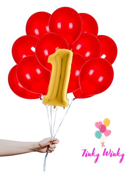 Gold Rakam Folyo ve Kırmızı Balon Doğum Günü Balon Zincir Parti Seti