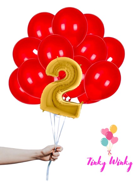 Gold Rakam Folyo ve Kırmızı Balon Doğum Günü Balon Zincir Parti Seti