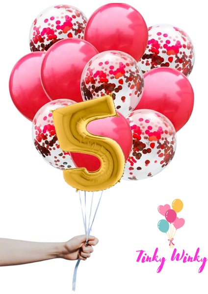 Gold Rakam Folyo ve Kırmızı Konfetili Balon Doğum Günü Balon Zincir Parti Seti fiyatları