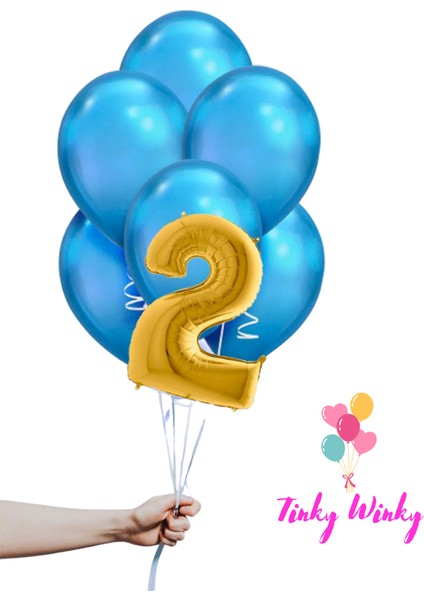 Gold Rakam Folyo ve Mavi Balon Doğum Günü Balon Zincir Parti Seti