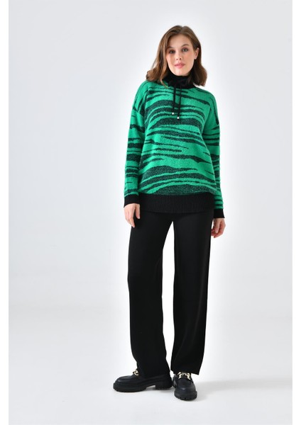 Kadın Çizgili İkili Takım Siyah 20522