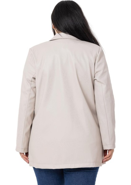 Büyük Beden Torba Cepli Düğmeli Astarlı Taş Rengi Suni Deri Ceket modelleri