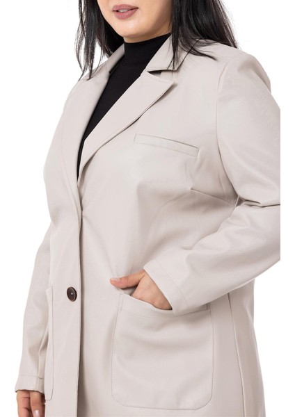 Büyük Beden Torba Cepli Düğmeli Astarlı Taş Rengi Suni Deri Ceket fırsatları