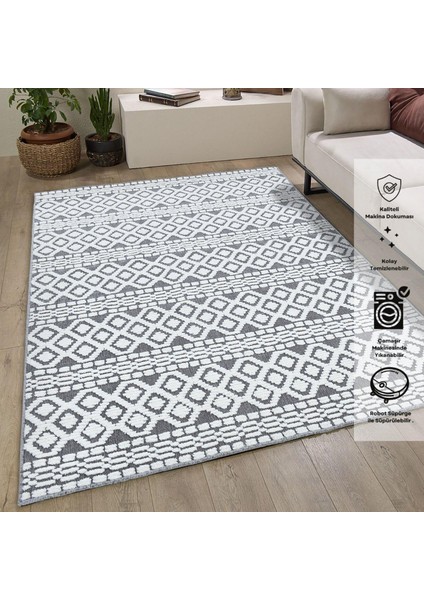 Chenille Gri Yumuşak Yıkanabilir Çocuk Odası Oturma Odası Salon Mutfak Halısı N2 100 x 180 cm