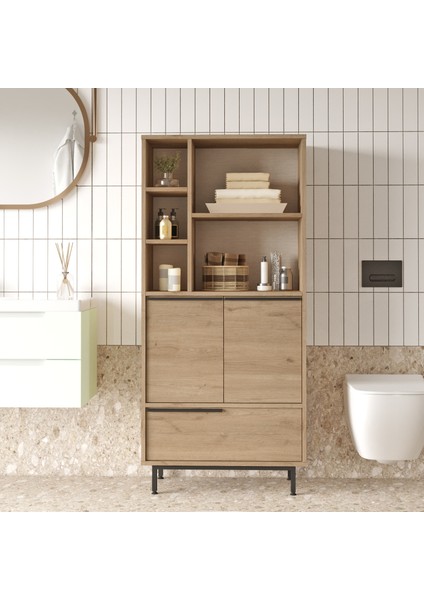 Robin Home Lidya Banyo Dolabı Çok Amaçlı Dolap 3 Kapaklı Metal Ayaklı Sepet