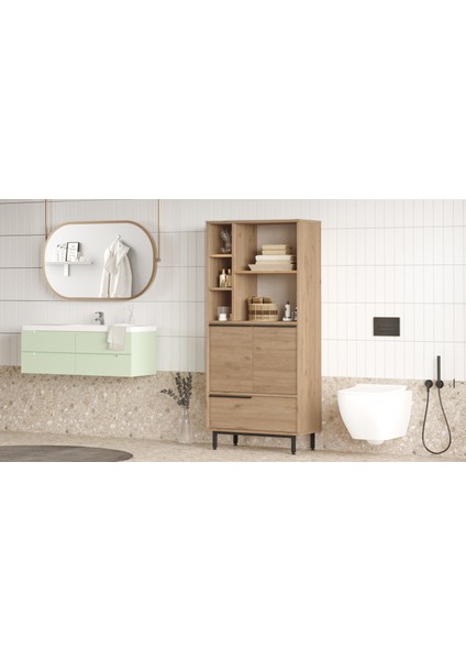 Robin Home Lidya Banyo Dolabı Çok Amaçlı Dolap 3 Kapaklı Metal Ayaklı Sepet