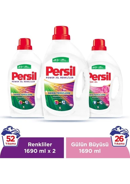 Sıvı Çamaşır Deterjanı 3 x 1690 ml (52 Yıkama Color + 26 Yıkama Gülün Büyüsü)