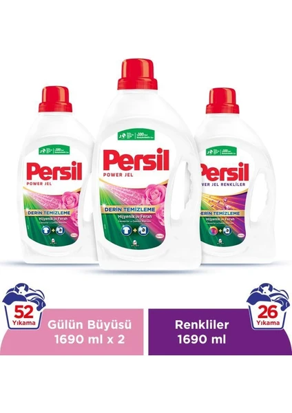 Sıvı Çamaşır Deterjanı 3 x 1690 ml (52 Yıkama Gülün Büyüsü + 26 Yıkama Color)