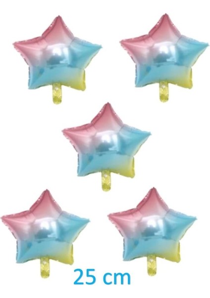 Gökkuşağı Renk 10 Inç 25 cm Yıldız Folyo Balon 5 Adet
