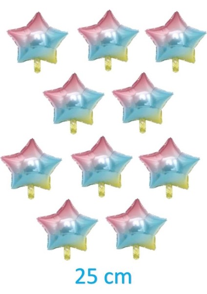 Gökkuşağı Renk 10 Inç 25 cm Yıldız Folyo Balon 10 Adet
