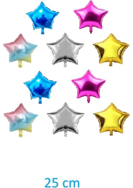 Karışık Renklerde 10 Inç 25 cm Yıldız Folyo Balon Seti 10 Adet