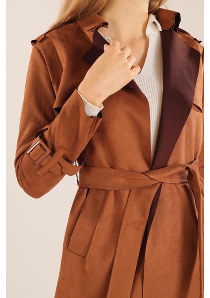 7275A Bel Bağlamalı Trençkot Taba indirimleri