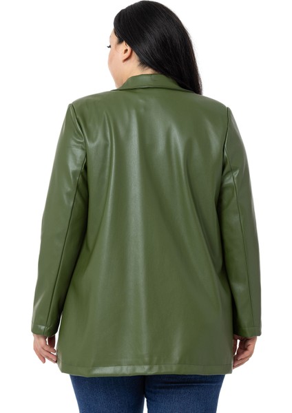 Büyük Beden Torba Cepli Düğmeli Astarlı Haki Suni Deri Ceket fiyatları