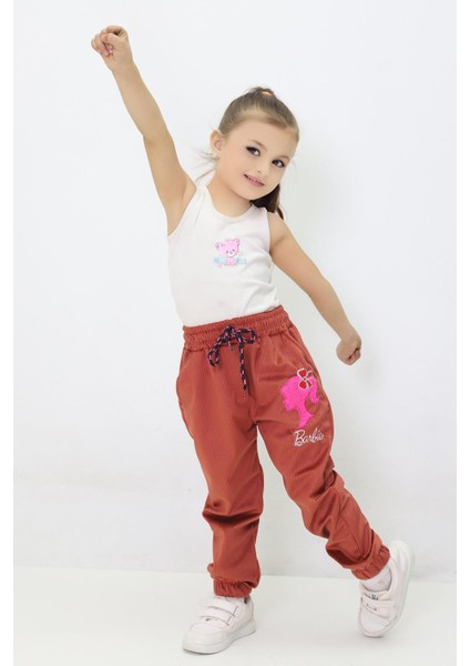 Canix Kids Kız Çocuk Barbie Nakışlı Kadife Pantolon